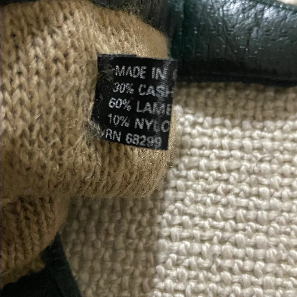 Elegant Dark Green Leather Gloves women 6 cozy cashmere wool lined Y2K event